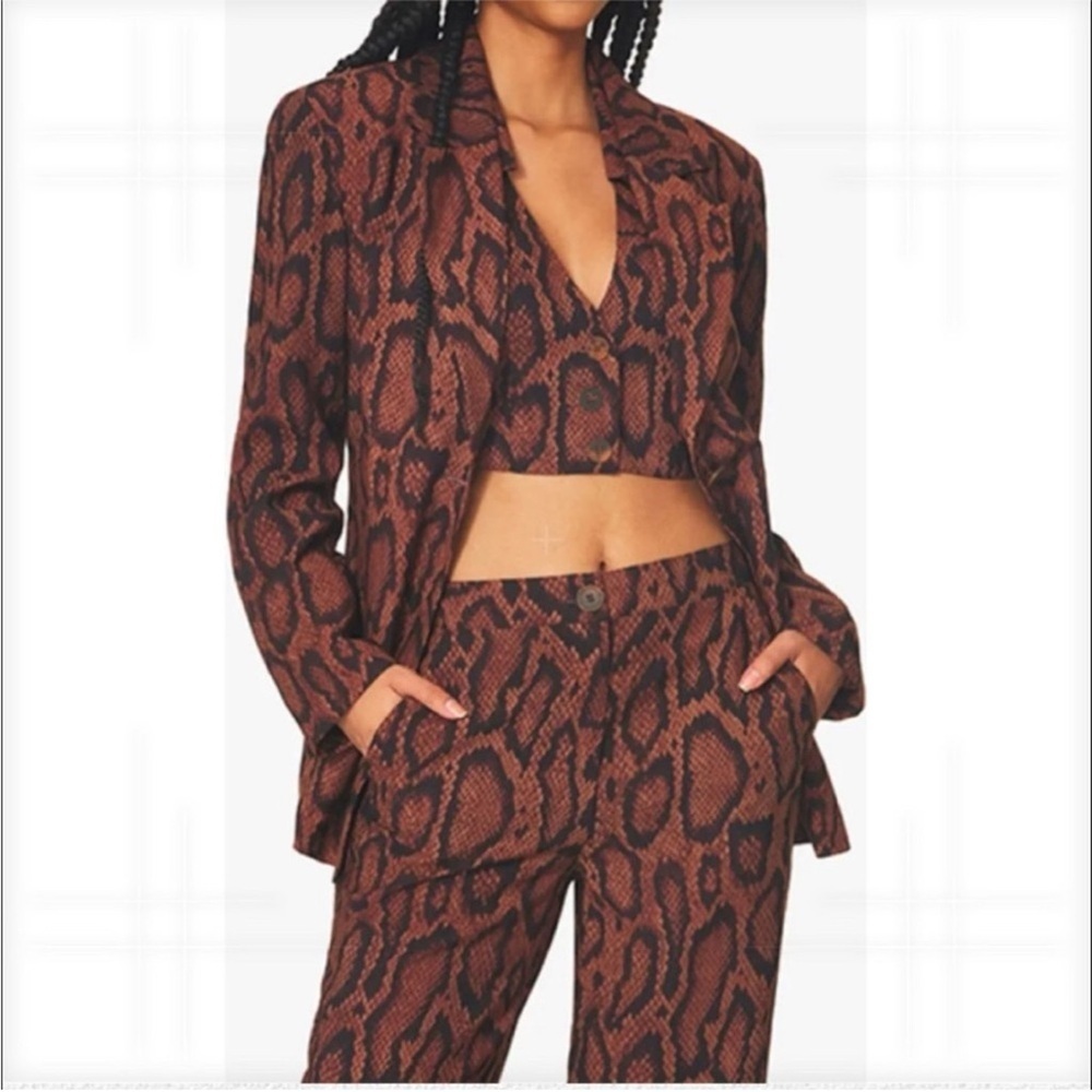 NWT WeWoreWhat Brown Cognac Snake Python Oversized Boyfriend Blazer Sz 0 - Picture 2 of 4